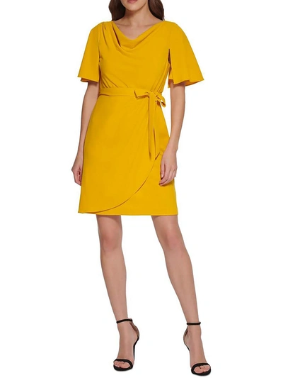 Dkny Womens Cowlneck Mini Wear To Work Dress In Golden