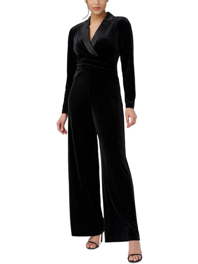 Adrianna Papell Womens Velvet Satin Trim Jumpsuit In Black