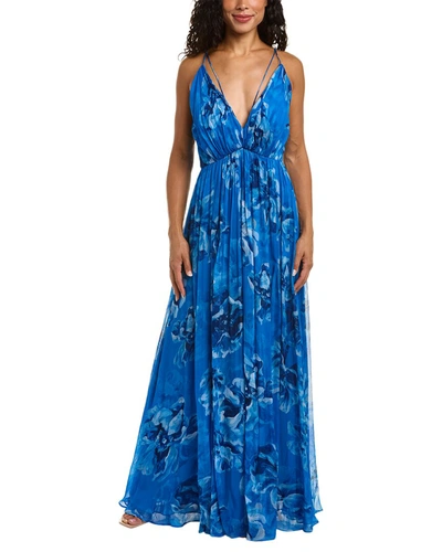 Halston Ashley V-neck Gown In Blue