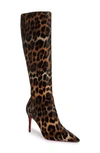 Christian Louboutin Kate Red Sole Leopard Stiletto Boots In Brownblack