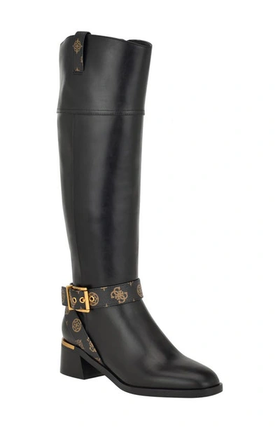 Guess Eveda Knee High Riding Boot In Black Logo