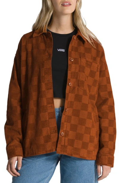 Vans Dusk Downer Checker Corduroy Shacket In Ginger Bread Dusk Downer