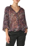 Sanctuary Paisley Print Smocked Neck Top In Royal Pais