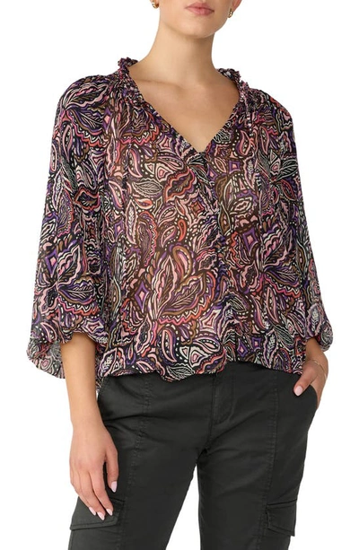 Sanctuary Paisley Print Smocked Neck Top In Royal Pais