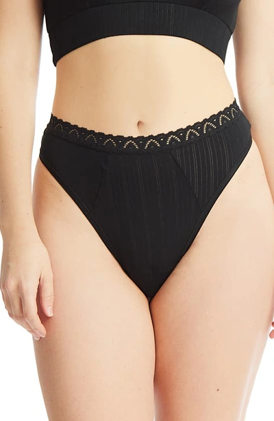 Hanky Panky Women's Microstripe High-waist Thong In Black