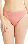 Hanky Panky Ribbed Low-rise Lace-trim Thong In Antique Rose Pink