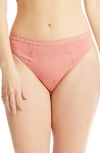 Hanky Panky Ribbed Low-rise Lace-trim Thong In Antique Rose