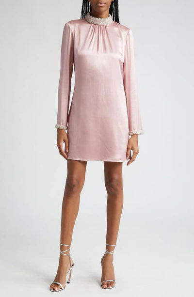 Cinq À Sept Lula Embellished Long Sleeve Silk Minidress In Rosy Quartz