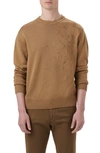 Bugatchi Embroidered Merino Wool Crewneck Sweater In Camel