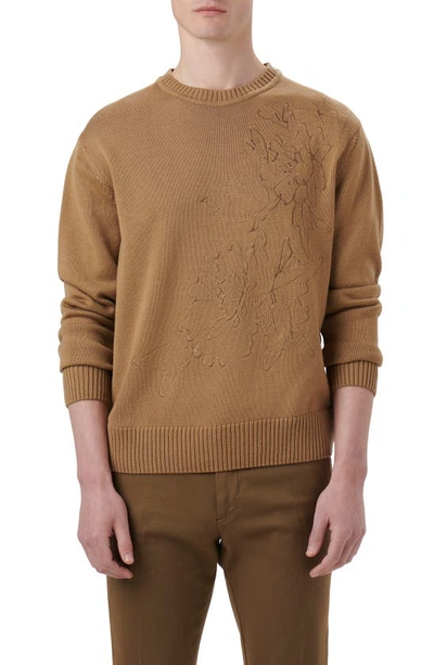 Bugatchi Men's Embroidered Crewneck Long-sleeve Sweater In Camel