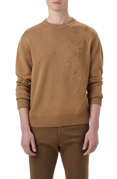 Bugatchi Men's Embroidered Crewneck Long-sleeve Jumper In Camel