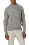 Bugatchi Embroidered Merino Wool Crewneck Sweater In Cement