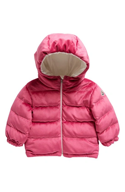 Moncler Babies' Daos Brand-patch Stretch-velour Down Jacket 12 Months - In Pink