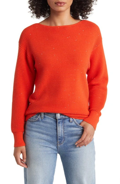 Tommy Bahama Bonita Sequin Rib Cotton Blend Sweater In Orange Flame