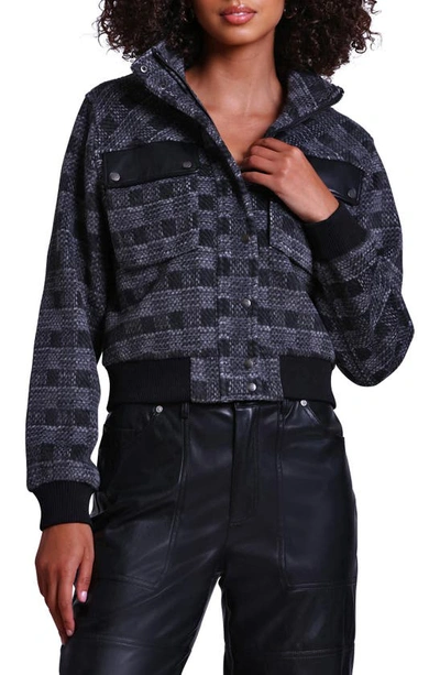 Avec Les Filles Plaid Bomber Jacket In Black