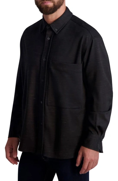 Karl Lagerfeld Marled Long Sleeve Button-down Ponte Shirt In Black