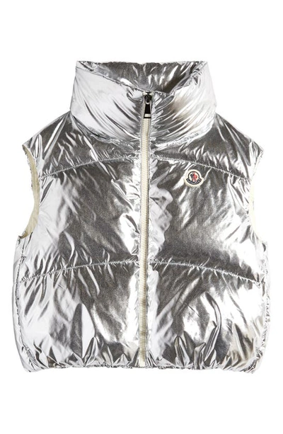Moncler Kids' Blavet Mirror Coated Nylon Down Vest In Silver