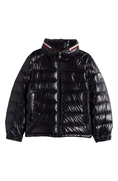 Moncler Bourne Shiny Nylon Down Jacket In Navy
