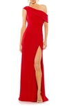 Ieena For Mac Duggal One-shoulder Jersey Wrap Gown In Red