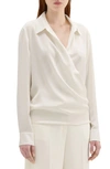 Theory Wrap Blouse In Silk Georgette In Ivory