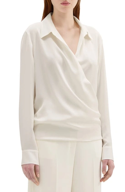 Theory Wrap Blouse In Silk Georgette In White