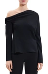 Theory Rosina Crepe Long-sleeve Off-shoulder Top In Black