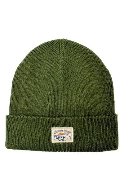 Faherty Core Logo Beanie In Olive