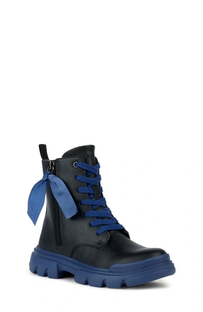 Geox Junette Zip Combat Boot In Black/blue