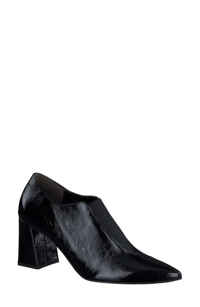 Paul Green Stacia Pointed Toe Bootie In Black Crinkled Patent