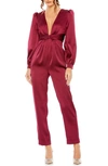 Mac Duggal Women's Ieena Satin Long-sleeve Jumpsuit In Ruby