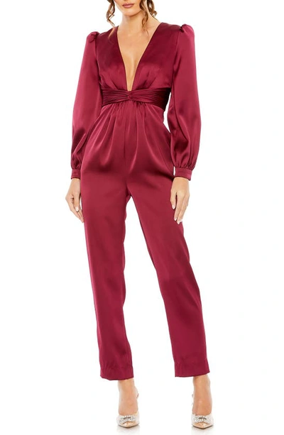 Mac Duggal Women's Ieena Satin Long-sleeve Jumpsuit In Ruby