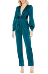 Mac Duggal Women's Ieena Satin Long-sleeve Jumpsuit In Deep Green