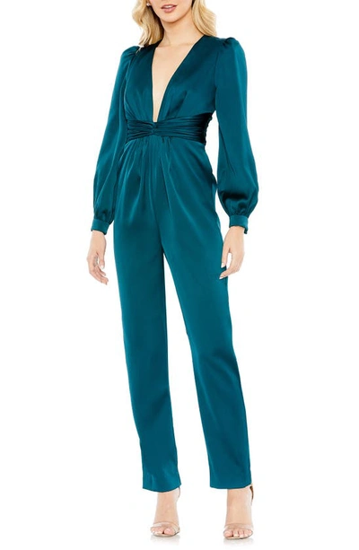 Mac Duggal Women's Ieena Satin Long-sleeve Jumpsuit In Deep Green