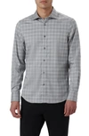 Bugatchi Axel Shaped Fit Plaid Stretch Cotton Button-up Shirt In Cement