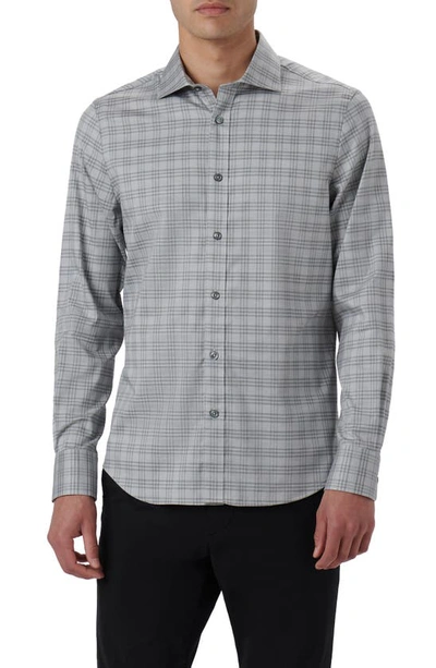 Bugatchi Axel Shaped Fit Plaid Stretch Cotton Button-up Shirt In Cement