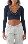 Bdg Urban Outfitters Going For Gold Long Sleeve Rib Crop Top In Black