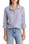 Beachlunchlounge Stripe Cotton & Modal Button-up Shirt In Majestic Blue