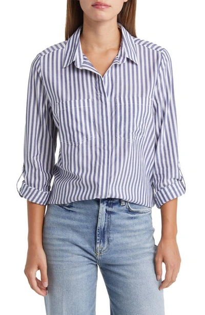 Beachlunchlounge Stripe Cotton & Modal Button-up Shirt In Majestic Blue