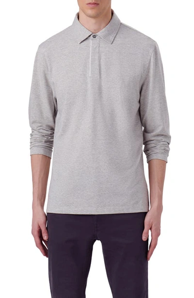 Bugatchi Long Sleeve Stretch Cotton Knit Polo In Cement