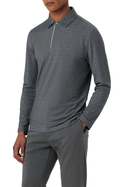 Bugatchi Long Sleeve Stretch Cotton Knit Polo In Caviar