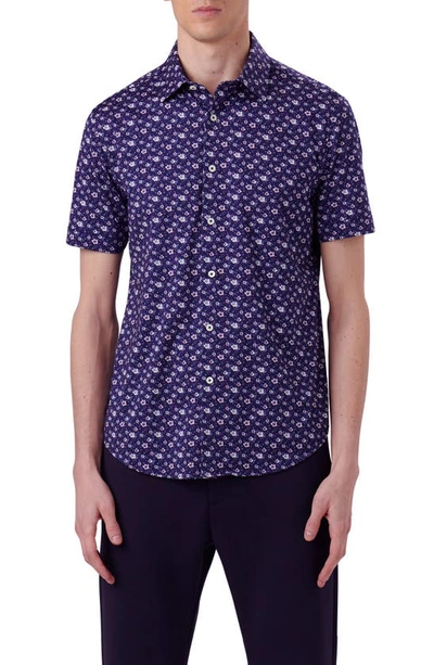 Bugatchi Miles Ooohcotton® Floral Short Sleeve Button-up Shirt In Night-blue