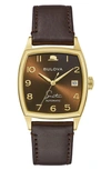 BULOVA FRANK SINATRA YOUNG AT HEART LEATHER STRAP WATCH, 33.5MM