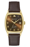Bulova Men's Frank Sinatra Automatic Brown Leather Strap Watch 33.5x45mm In Goldone