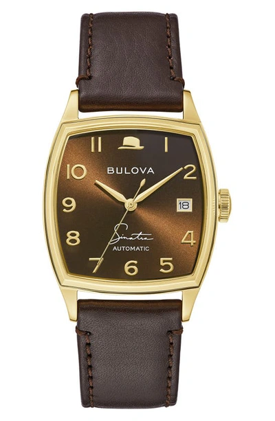 Bulova Men's Frank Sinatra Automatic Brown Leather Strap Watch 33.5x45mm