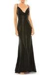 Mac Duggal Shimmer Metallic Faux Wrap Gown In Black