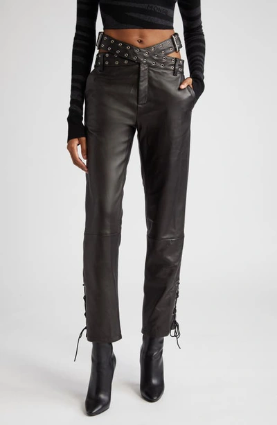 Monse Grommet Crossover Belt Leather Trousers In Black