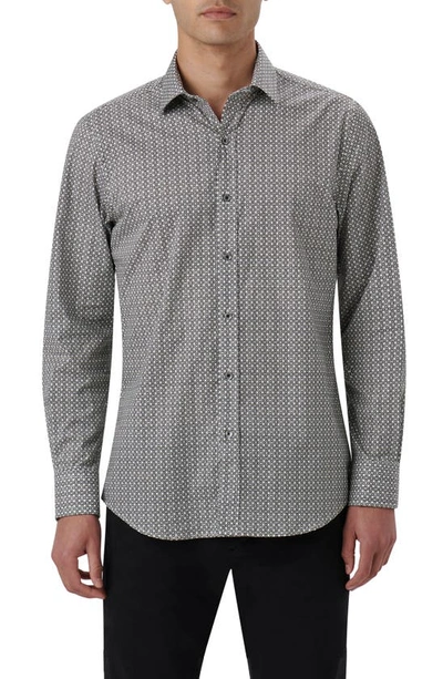 Bugatchi Julian Shaped Fit Chain Link Print Stretch Cotton Button-up Shirt In Cement