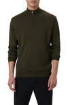 Bugatchi Quarter Zip Merino Wool Pullover In Khaki