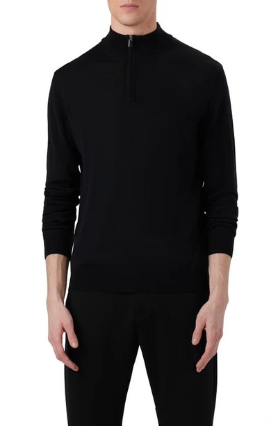 Bugatchi Quarter Zip Merino Wool Pullover In Caviar