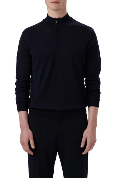 Bugatchi Quarter Zip Merino Wool Pullover In Navy